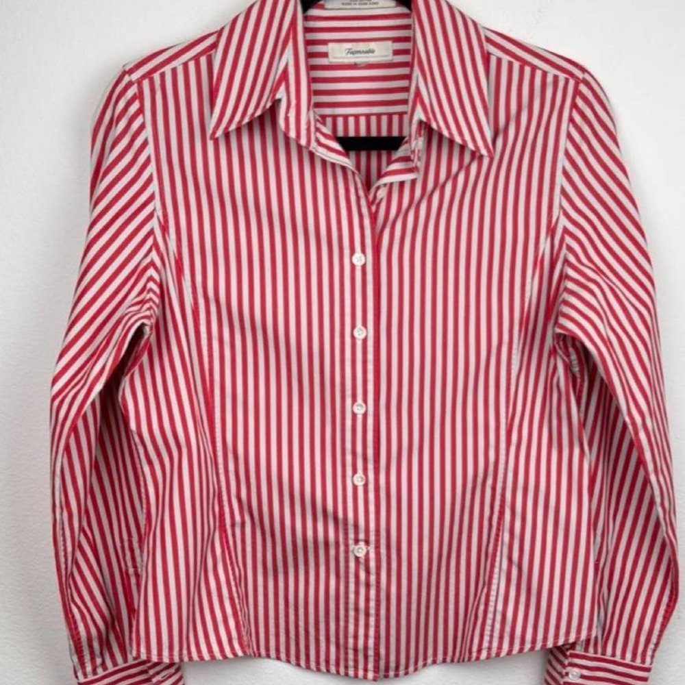 Façonnable Red White Striped Tailored Shirt French Designer 100% Cotton - Picture 8 of 8